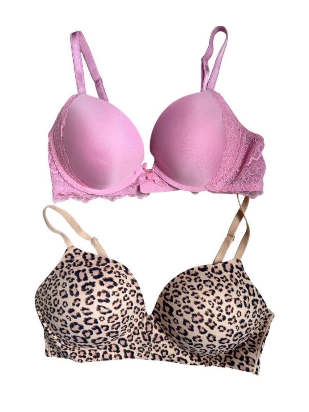 2 Victorias Secret Bras Size 38C Pink Dream Angels & Incredible Leopard Print